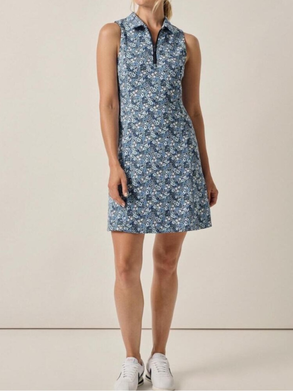 johnnie-O Ginny Performance Sleeveless Polo Dress Women’s Blue Floral. Sz Large